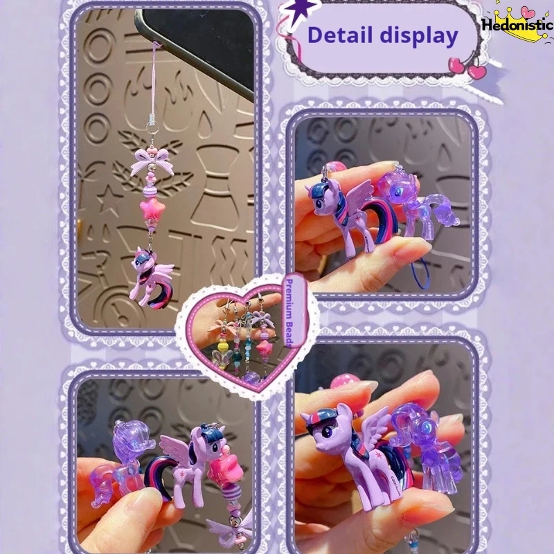 Cute Mini Pony Cartoon Bead String Phone Chain Keychain Couple Backpack Wallet Earphones Car Decoration Acg Pendant Holiday Gift view 6