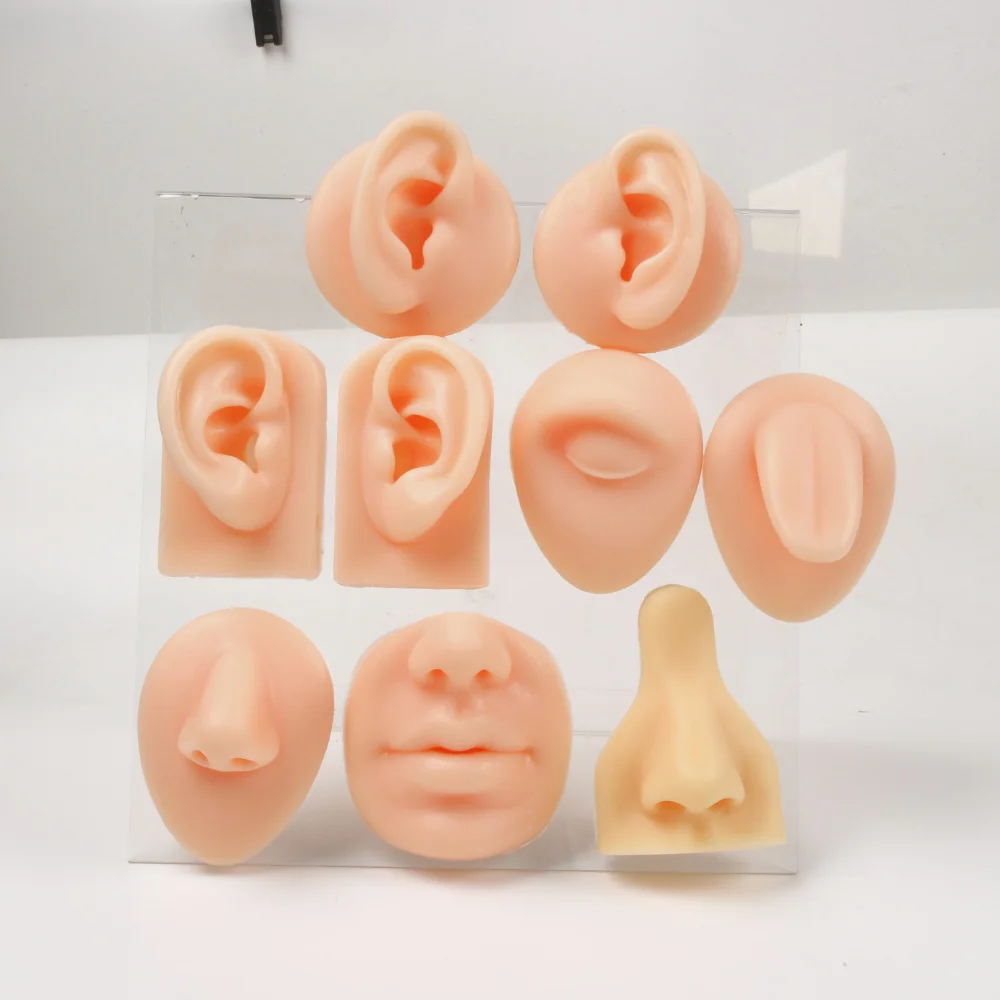 1pcs Ear Lip Nose Mouth Silicone Piercing Model Tattoo Practice Skin Boay Part Display Reusable for Piercing Jewerly