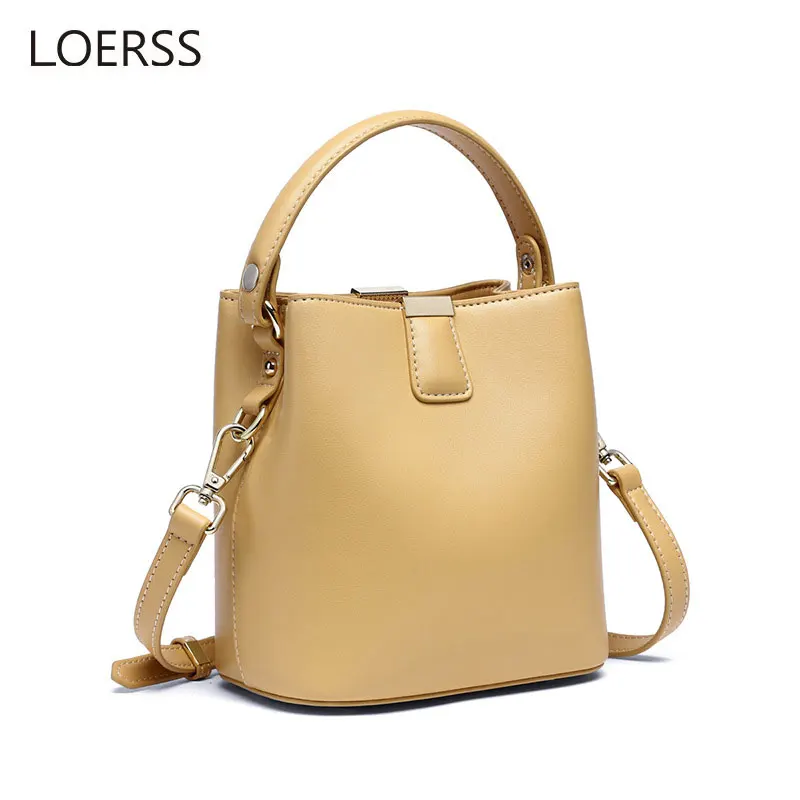 LOERSS Women's Bucket Bag Luxury Genuine Leather Large Capacity Shoulder Bag Adjustable Versatile Handbag Casual Cowhide Bag