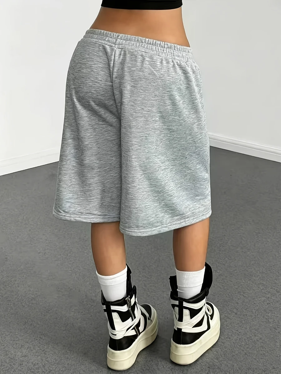 Fashionable Light Gray and Dark Textured Printed Mid-length Sweatpants/shorts Loose Fit Street Punk Style Casual image 5