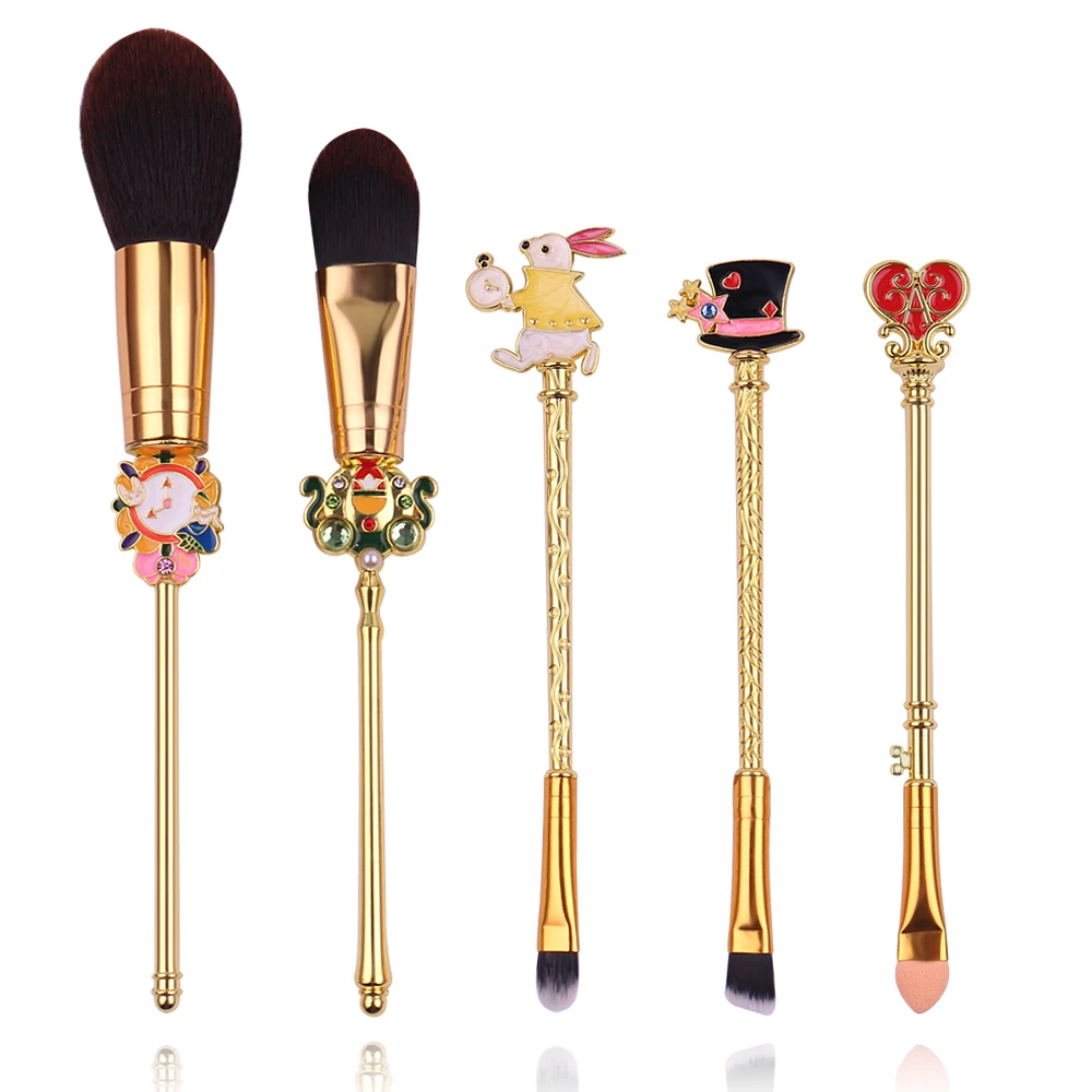 5pcs/Set Disney Alice in Wonderland Fashion Makeup Brushes Set White Rabbit Foundation Concealer Brushes Hot for Women Gifts