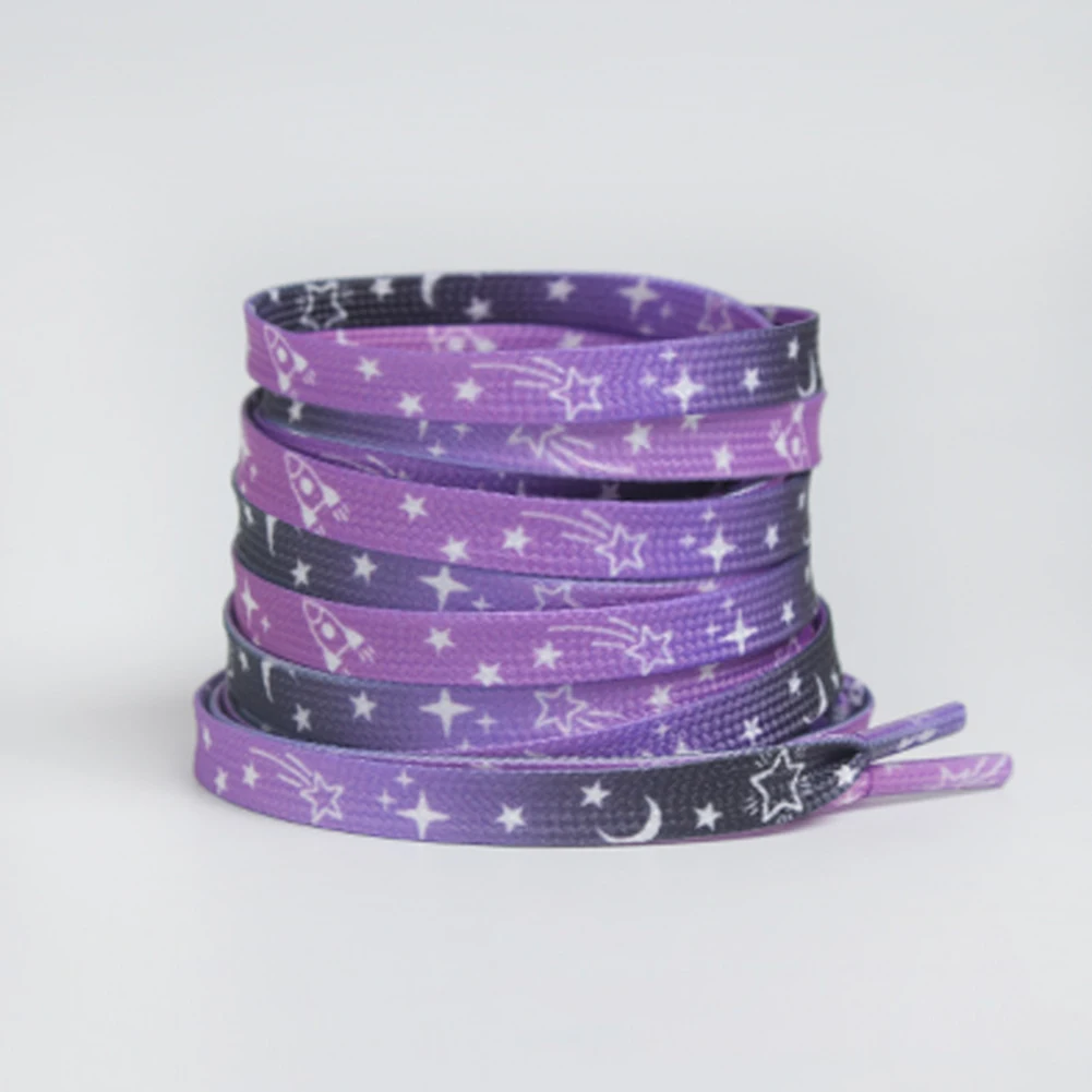 120/140/160cm Stars Moon Sky Blue Smoke Purple Love Shoelaces Sneakers Flat Shoelaces Flat Shoe Laces Strings Elastic Shoelaces