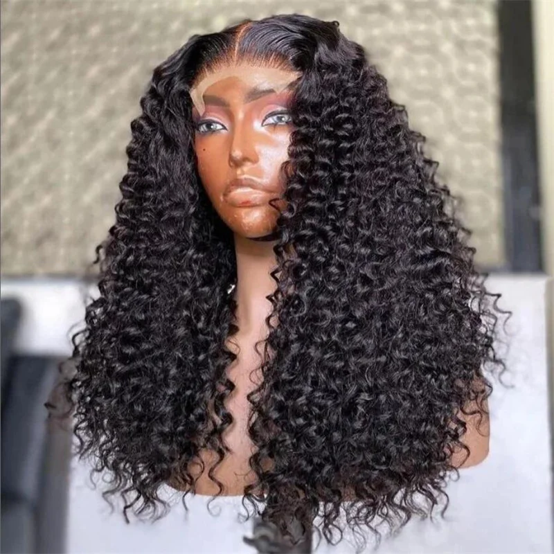 Натуральный Черный Бесклеевой 180 Плотность Мягкий 26-дюймовый Длинный Кудрявый Глубокий Парик Фронта Шнурка Для Женщин С Волосами Младенца Предварительно Сорванные Ежедневно
