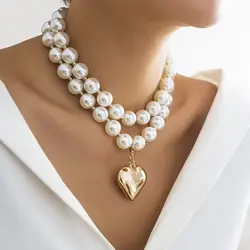 Big CCB Ball Heart Pendant Necklace Neck Accessorie Hip Hop INS Choker Aesthetic Beaded Chain Women Girl