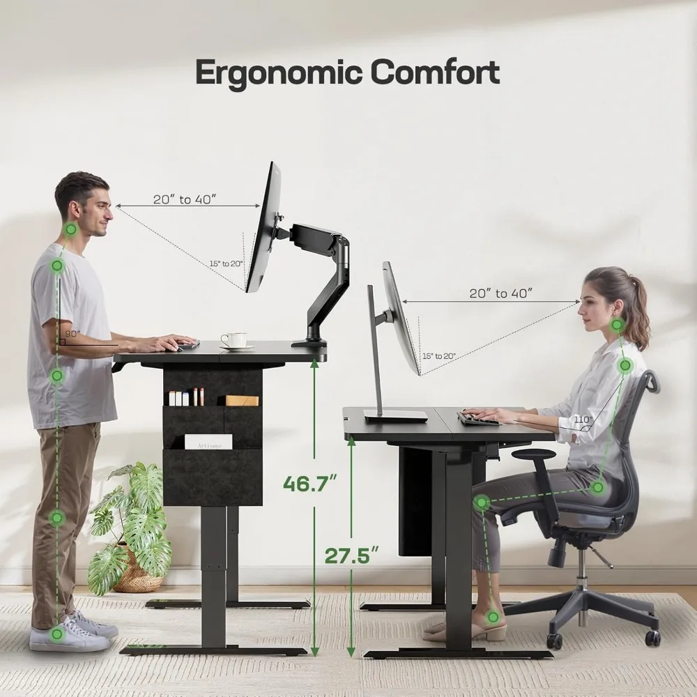 Electric Height-Adjustable Desk with Memory Settings, Storage, and Cable Management for Home Office