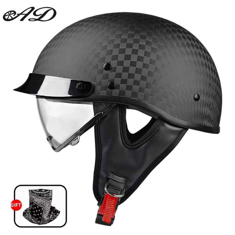 

Высококачественный ретро-мотошлем из карбона с комфортной подкладкой и защитными очками, оптовая продажа от производителя