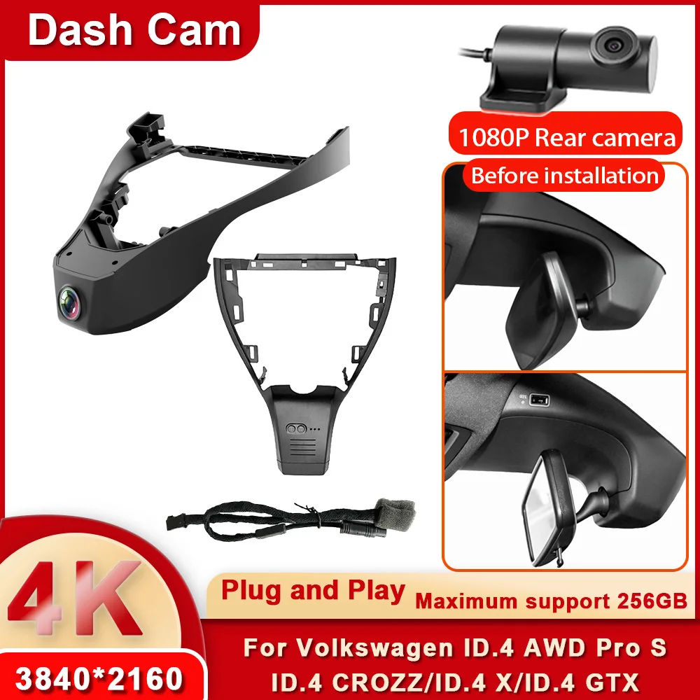 4K UHD Car DVR Dash Cam WiFi For VW Volkswagen ID.4 AWD Pro S ID.4 CROZZ CROSS ID.6 ID.4X GTX Plug and Play Video Recorder APP