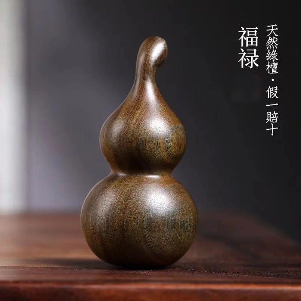 Green Sandalwood Carved Gourd Figurine Solid Wood Hand Play Craft Lucky Wenwan Portable Home Desktop Collectible Ornament