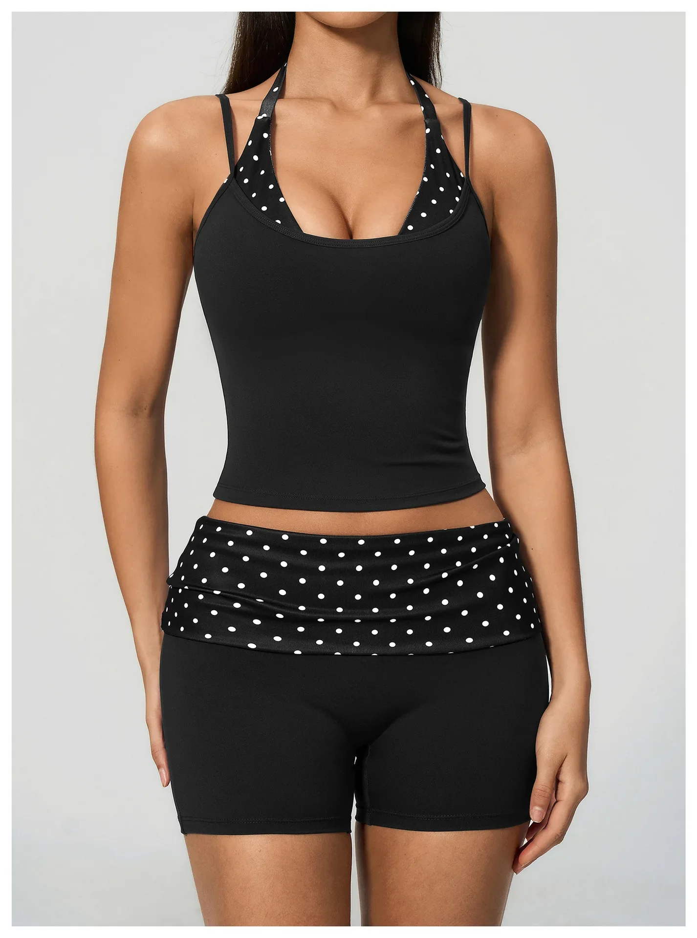 Polka Dot Yoga Tank Top Stoßfestes gestreiftes Fitness-BH Gym Workout Weste Atmungsaktives Sport-Top Neckholder Sportweste mit schönem Rücken – Detail 38