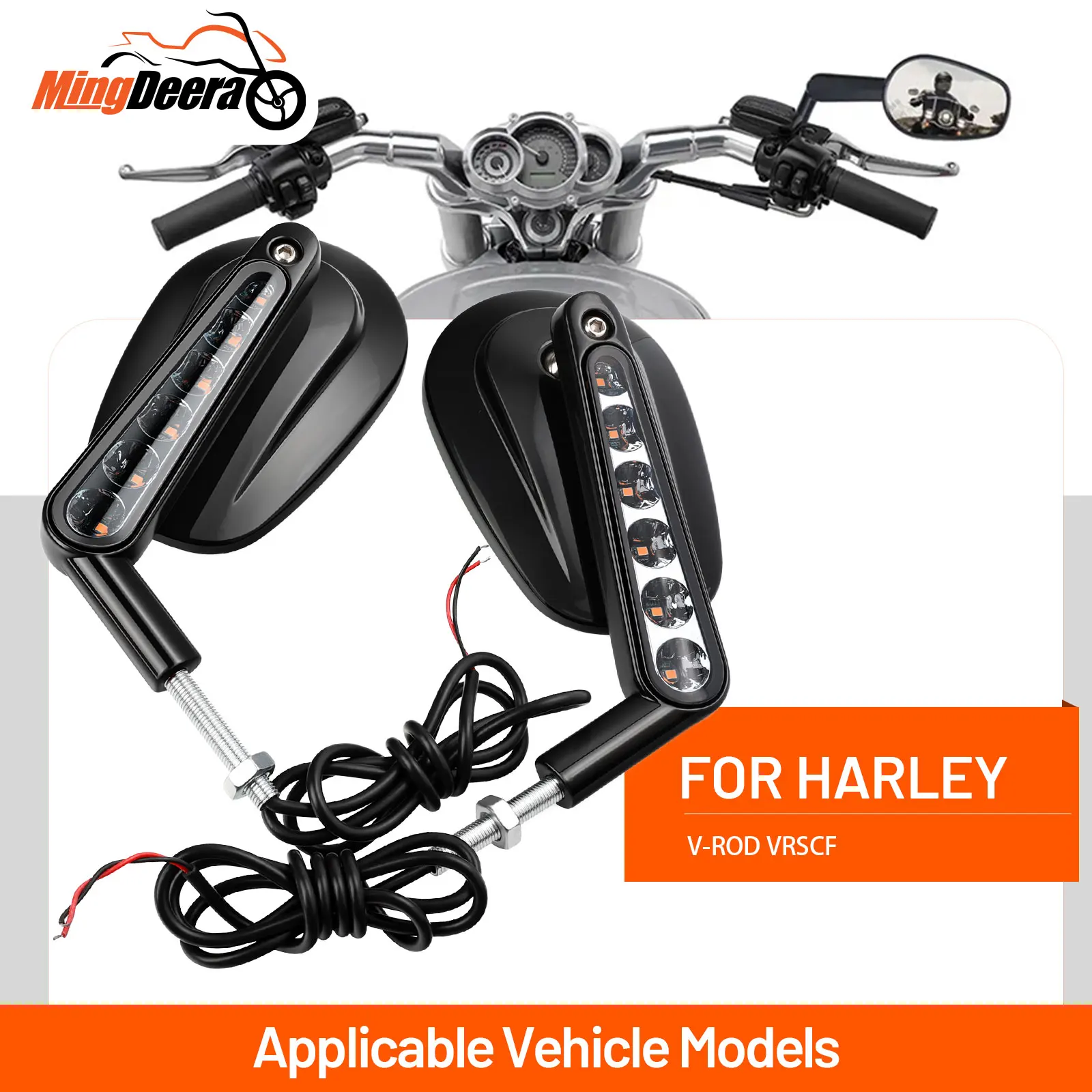 

Зеркала заднего вида для мотоциклов с LED-сигналами поворота для Harley V-ROD VRSCF 2009-2017, левое и правое