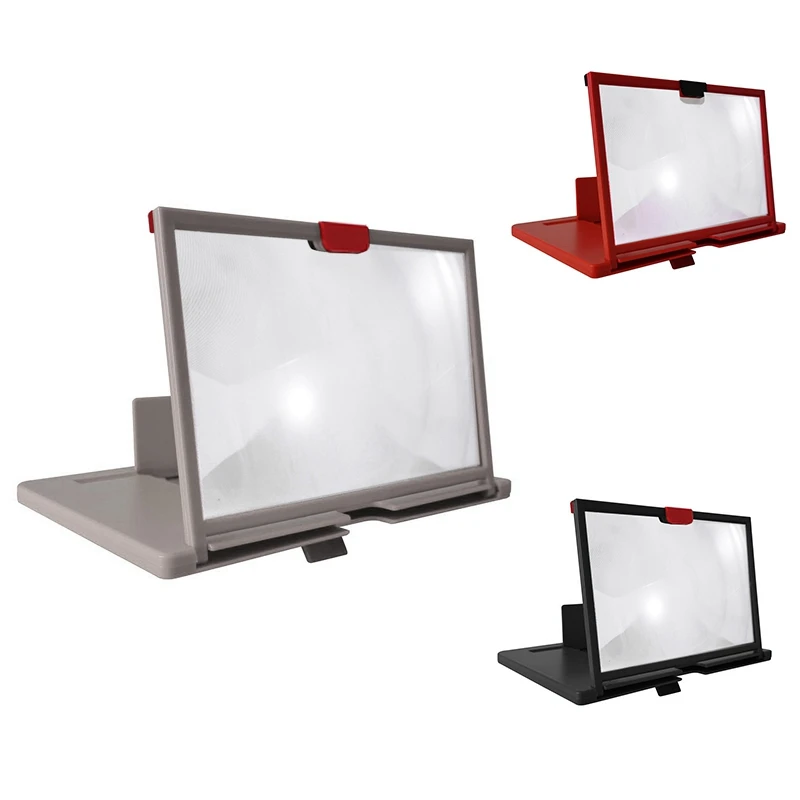 شاشة الهاتف المحمول المكبر 12 بوصة ثلاثية الأبعاد HD فيديو مكبر للصوت حامل قوس مع فيلم لعبة للطي مكتب حامل