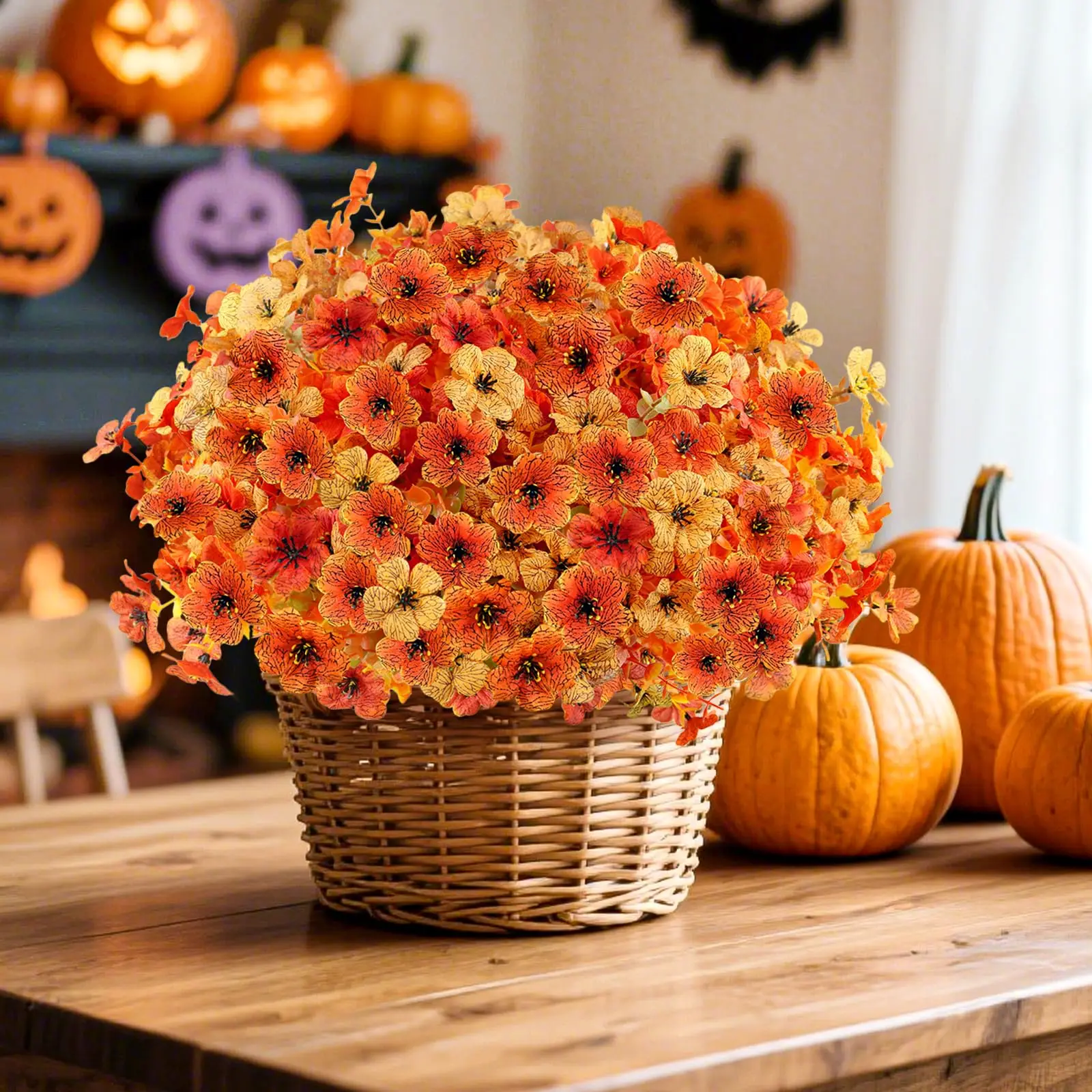 24PCS Artificial Fall Flowers for Outdoors, Fake Mums, Orange