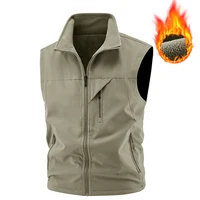 Nuevo chaleco cálido de lana para hombre, chaqueta para exteriores a prueba de viento para fotógrafo, chaleco de pesca con cuello levantado, chaleco de doble cara para hombre