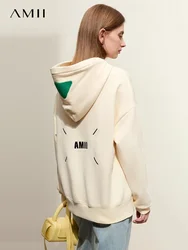 AMII Minimalist Hoodies For Women 2023 Winter New Vitality Hooded Color Patchwork Embroidery Cashmere Pocket Casual Top 12344299