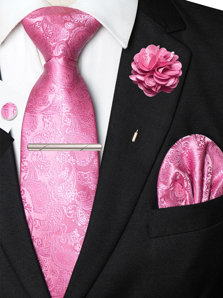 ربطة عنق بيزلي أرجوانية مع بروش ربطة عنق زفاف أنيقة للرجال أزرار أكمام منديل مشبك ربطة عنق الصدار ملحقات حفلات الأعمال