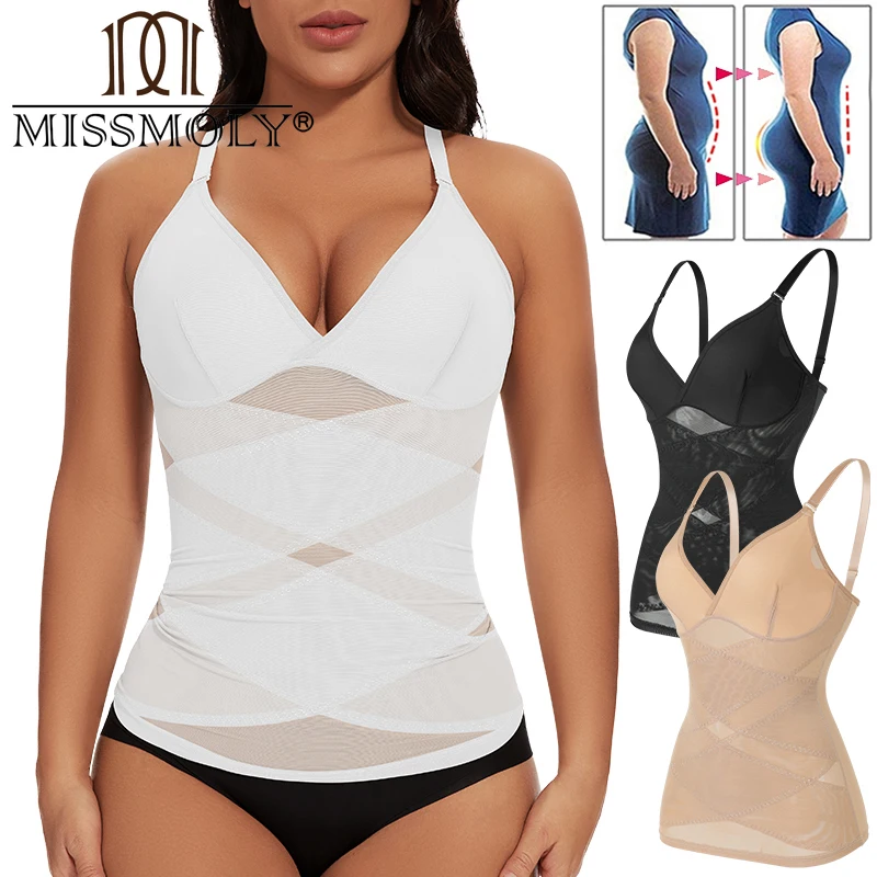 

MISSMOLY Women Built in bra Shapewear Camisole Tummy Control Body Shaper Slimming Underwear Compression Corset Bustier Tank Tops