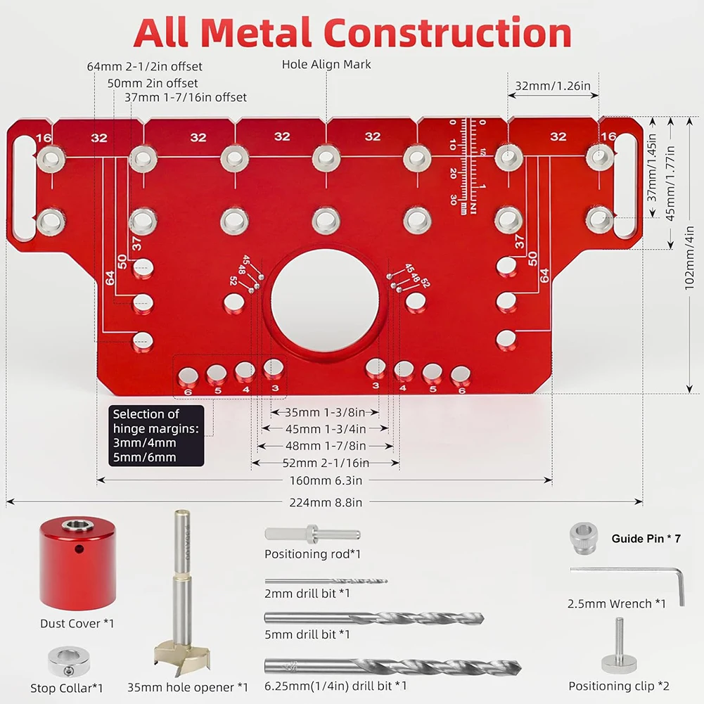 1 Set Drilling Guide Template Aluminum Pocket Hole Jig Kit System Holes Jig Hinge Puncher Locator Aluminum Pocket Hole Jig Kit