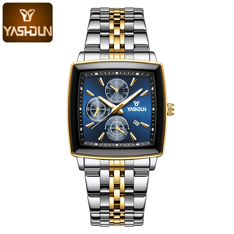 

Мужские часы премиум-класса с квадратным циферблатом, из нержавеющей стали, водонепроницаемые, с подсветкой, датой, хронографом, кварцевые, мужские часы, montres hommes