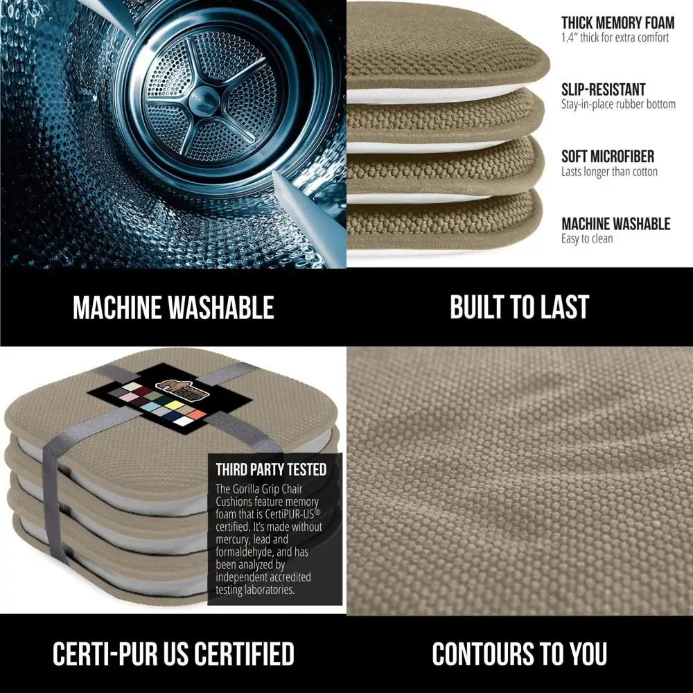 

Non-Slip Memory Foam Chair Cushions, Set of 4, 16x16 Inches, Beige for Dining, Kitchen, Office, and Rocking Chairs