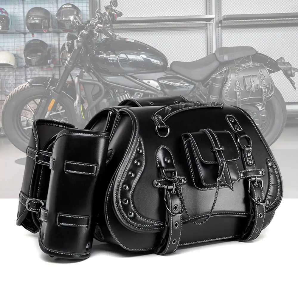 1 Pair Hanging Bags Unisex Steampunk Pocket Rivets Chains Decoration Motorcycle Device Punk Style Pu Leather Bag Travel Rucksack