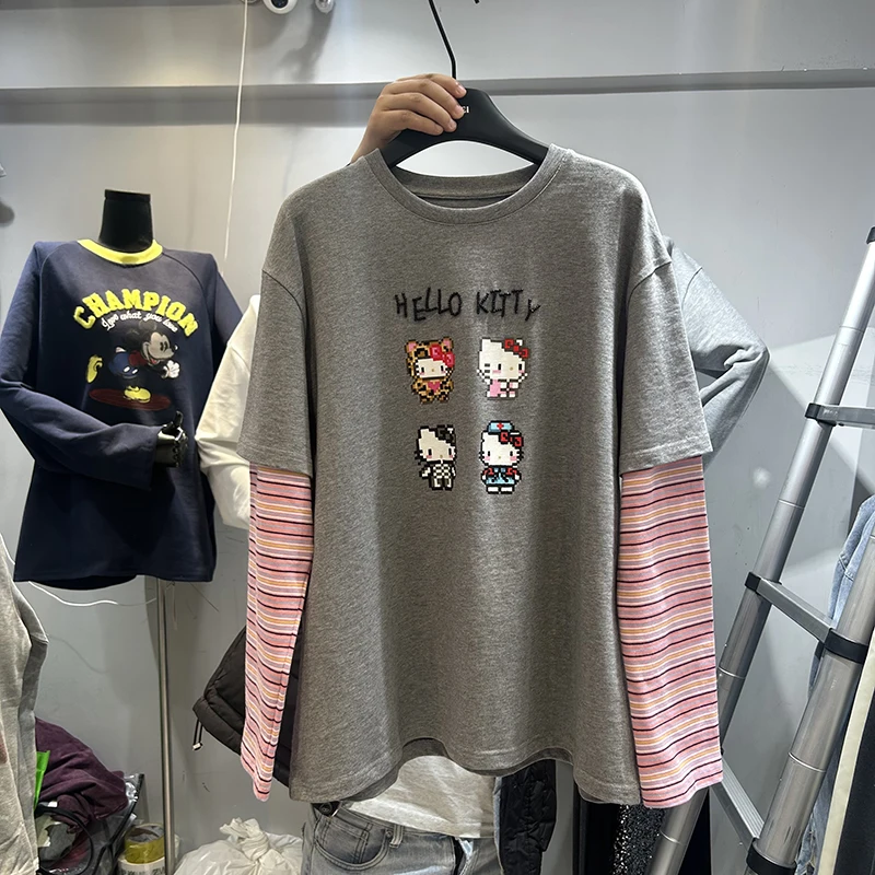 

Женская весенняя повседневная свободная базовая кофта Thiened Long Sve Round Ne T-irt, имитация двухслойного платья, средней длины