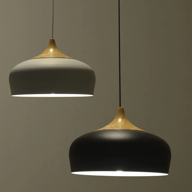 Modern pendant light Wood lamp E27 socket wood lampholder Hanging light white black Optionally 300mm / 350mm