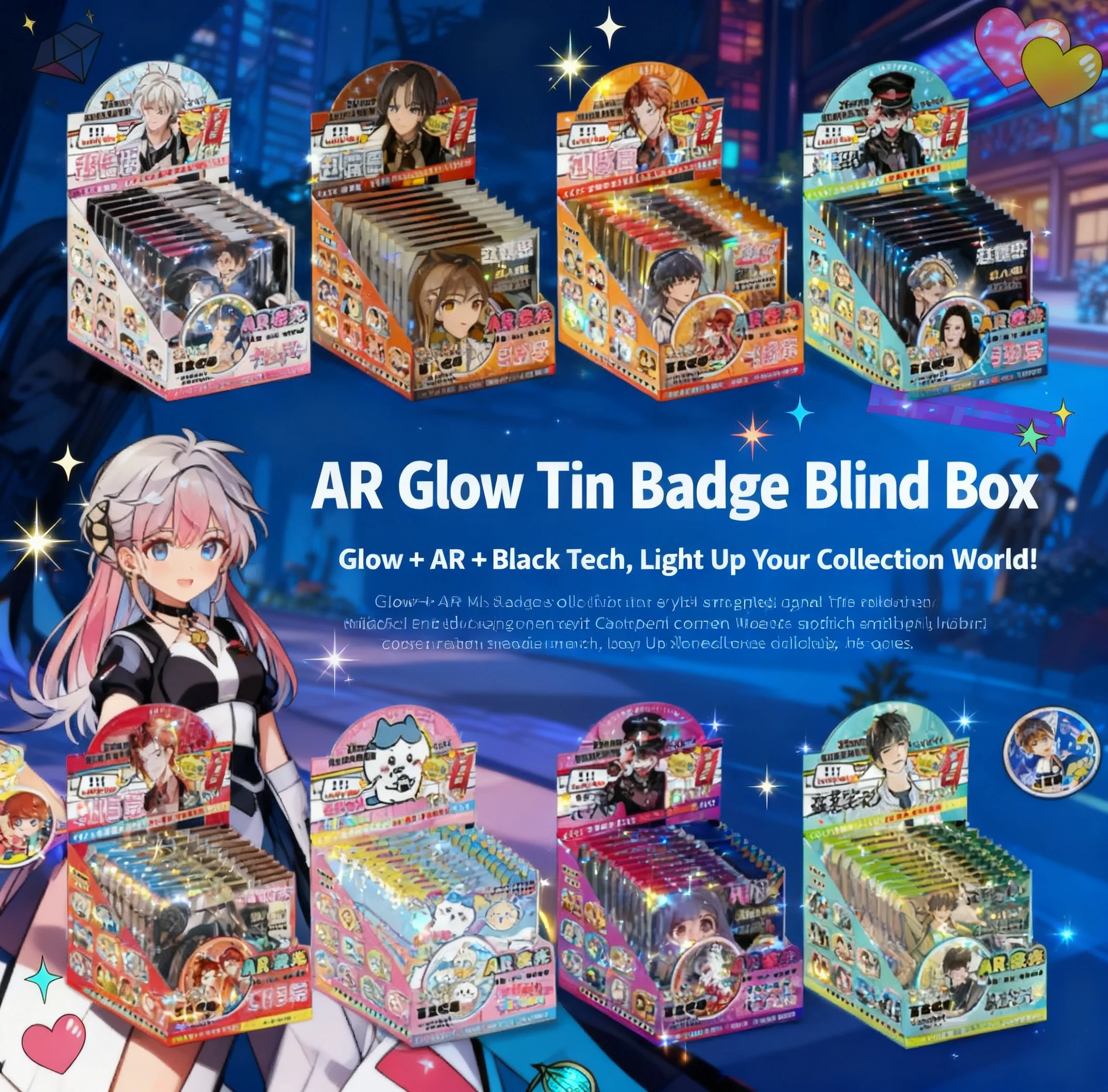 

Hot Sale 75mm AR Glow Anime Badge Star Merchandise Silver Glitter Double Flash Holographic Tin Pin Transparent Card Blind Box