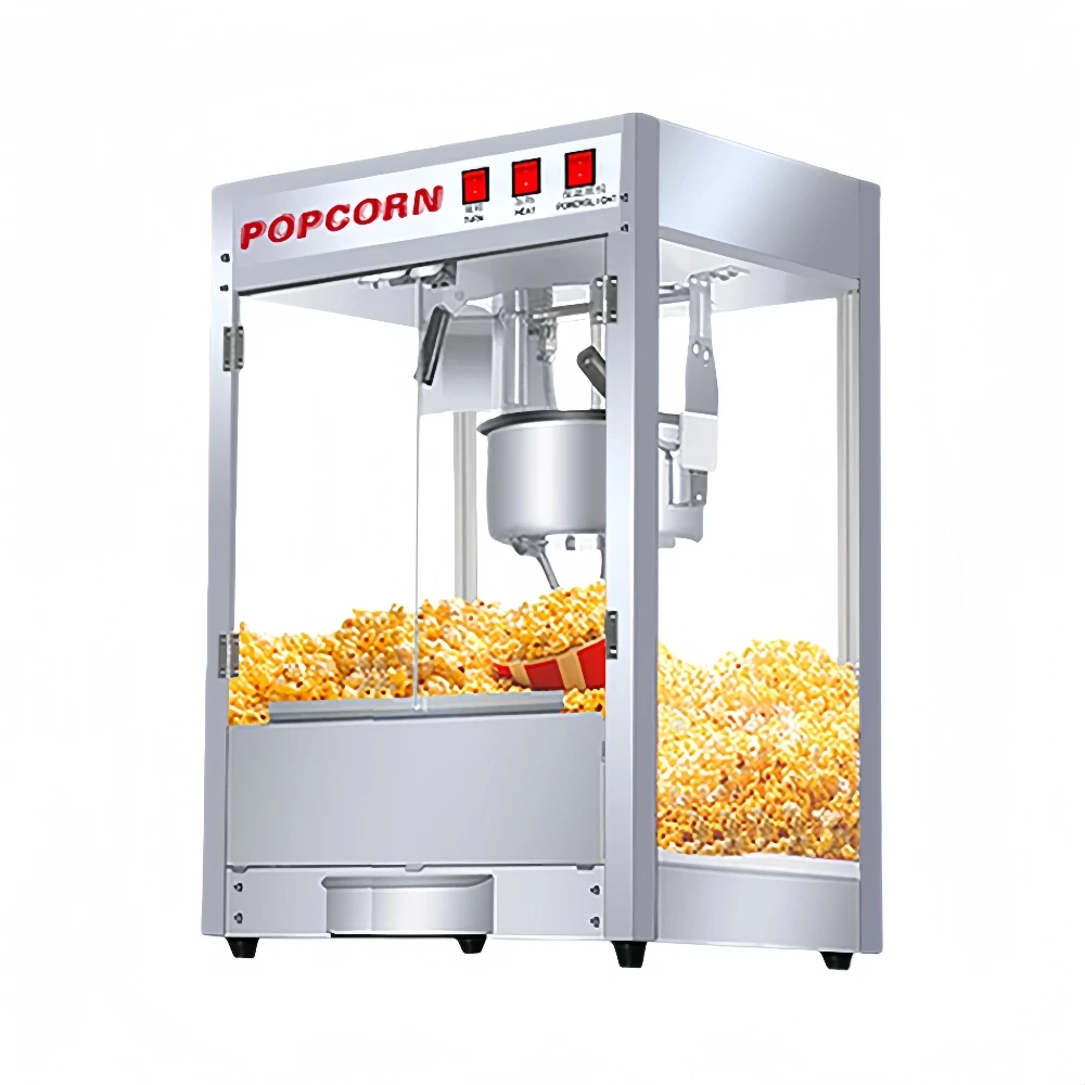 Máquina automática de palomitas de maíz de acero inoxidable, máquina para hacer palomitas de maíz de 8 oz de capacidad, 220V, para puestos de mercado nocturno, uso comercial