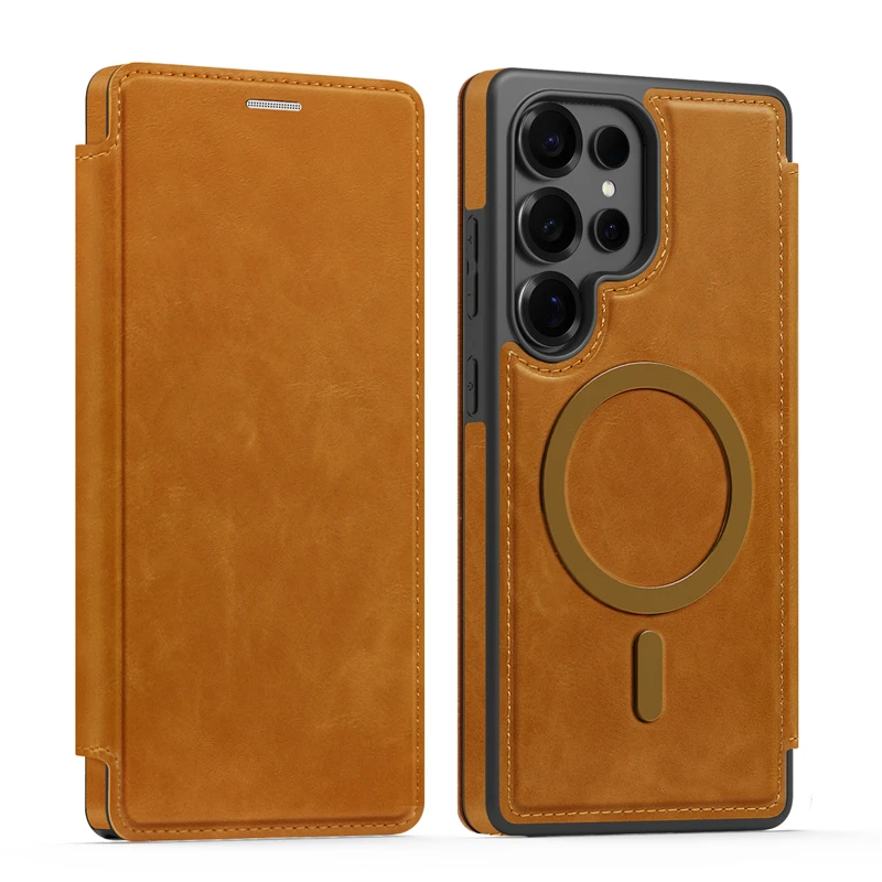 Magnetische Leder-Flip-Brieftaschen-Kartenhalter-Hülle für Magsafe Samsung Galaxy S25 Edge S22 S23 Plus S24 Ultra S25 Mac Safe Cover