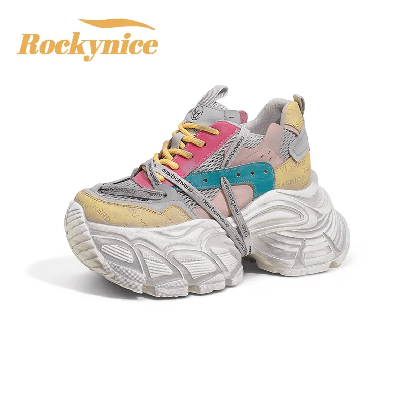 New Summer 2026 Chunky Sneakers Thick Bottom Vulcanize Sports Shoes Breathable Mesh Platform Casual Running Dad Shoes Woman 10CM
