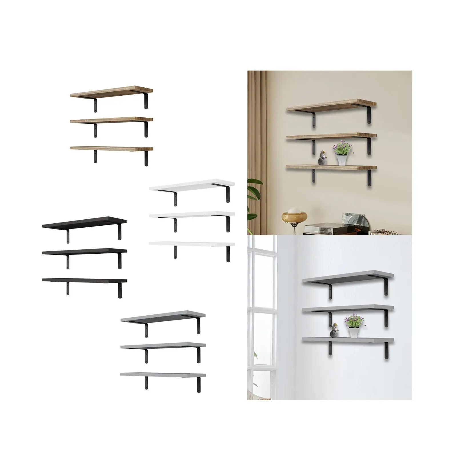 3Pcs Wall Mounted Wood Floating Shelves Space Saving Decorative Book Shelf Versatile for Home Office Simple Installation