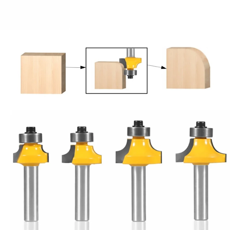 4 Pcs 8mm Shank Roundover Router Bit Set - Woodworking Milling Cutter for Edge Rounding and Chamfering