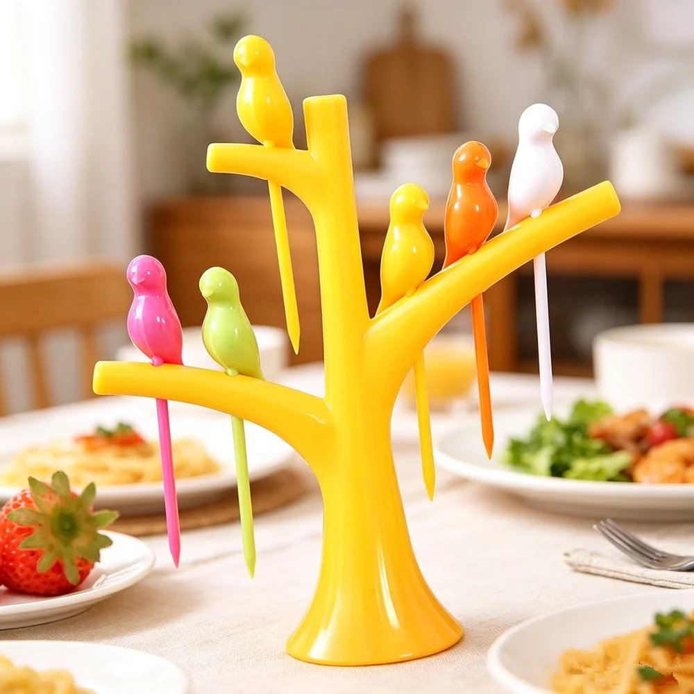 Branch Bird Fruit Fork Mini Cartoon Children Snack Cake Dessert Food Pick Toothpick Bento Lunches Party Decor Random Color