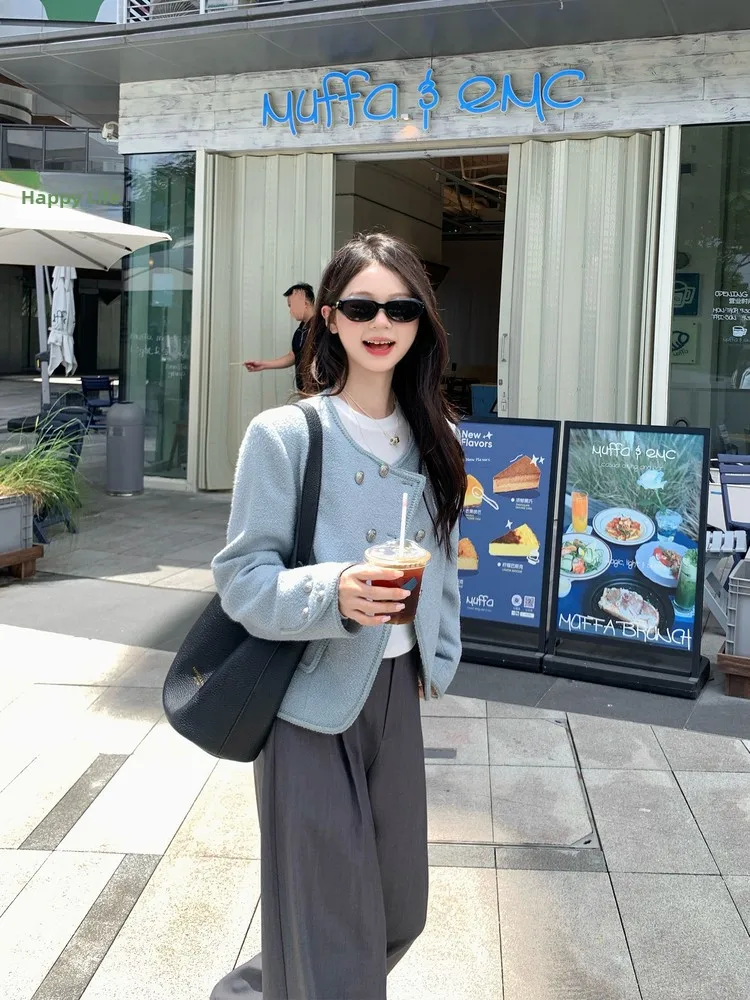 

Ele ort Шерстяная женская куртка, осенняя мода, повседневная свободная посадка из полиэстера, дизайн с круглым застежкой на пуговицы