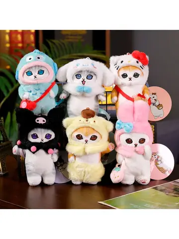 Sanrio tubarão gato kuromi olá kitty hangyodon brinquedos de pelúcia cinnamoroll gato cosplay mofusand chaveiro de pelúcia pingente presentes das meninas
