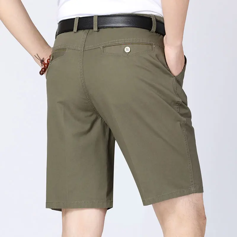 2023 Men Summer Fashion Solid Color Cotton Straight Knee Length Pants Male High Quality Business Casual Beach Shorts Ropa Hombre