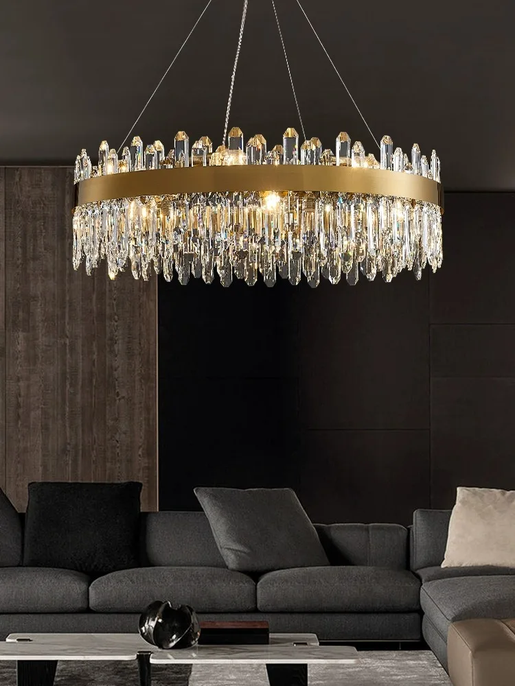 Imagem -05 - Luxo Moderno Lustre de Cristal Teto Decoração de Casa Luz de Mesa de Jantar Dourado Longo Lustres para Sala de Estar k9 2024