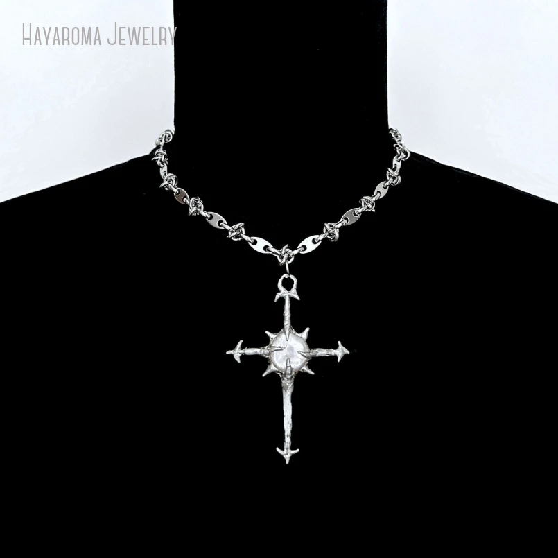 10Pcs Stainless Steel Silver Plated Statement Punk Goth Edgy Pearl Cross Pendant Necklace