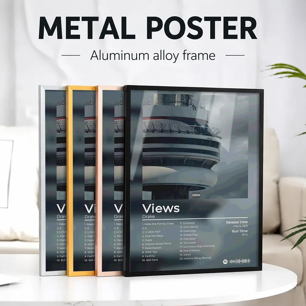 Drake Views Album Cover Metal Poster With Aluminum Alloy Frame Personalized Photo Vintage Record Style Wall Art For Music Room