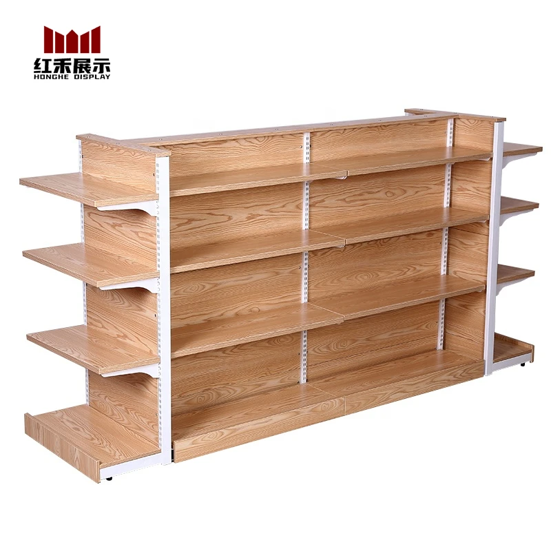 Custom.Hong He Multifunctional Wooden Grocery Store Display Shelves Retail Store Display Shelf for Supermarket