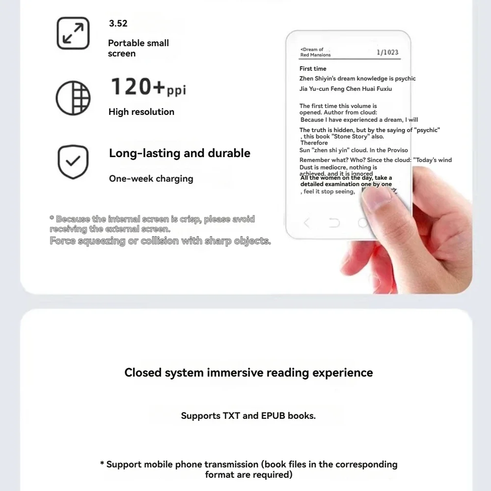 for Kaiconn E-ink Reader 3.52in Display Custom Magnetic Charging Portable Supports EPUP/TXT Eye Protection E-Book Readers
