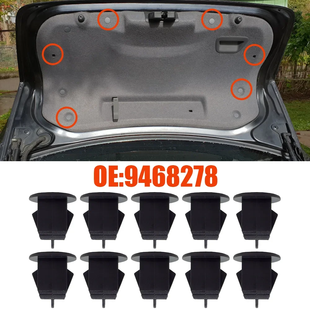 10PCS For Volvo S40 S60 S80 Car Tailgate Boot Lid Trunk Lining Clamp Clips Fastener Retainers OE# 9468278 Car Replacement Black