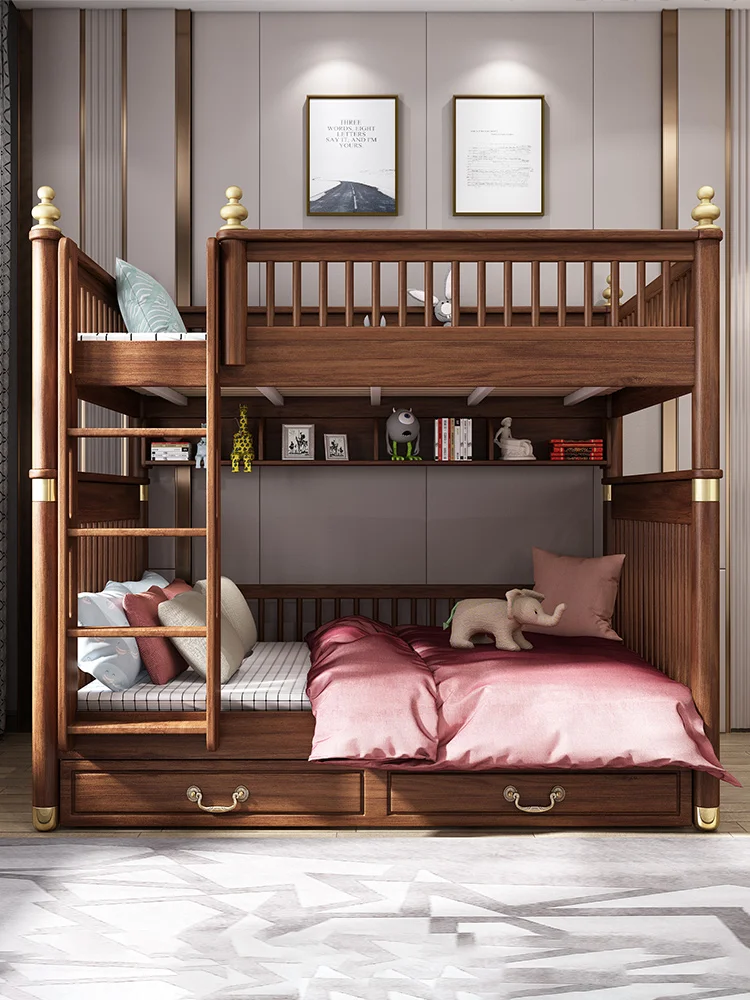 

Full solid wood children's bed, double layer bed, two layers of high and low bed, upper and lower bunks, small family size boy