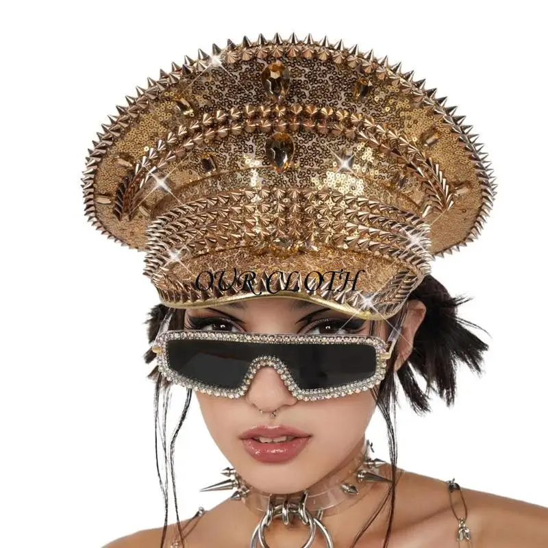 

Капитанская шляпа с тяжелыми кристаллами и пайетками из бисера для танцев на девичнике Y1AC