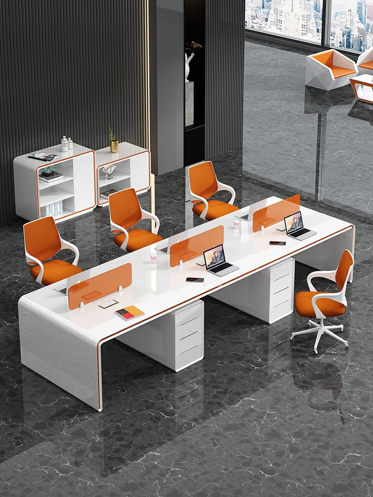 

Рабочий стол, простой современный стол для персонала, стул с комбинированным экраном, белый человек