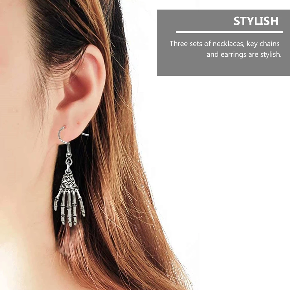 

Skull Hand Necklace Party Jewelry Costume Alloy Halloween Shape Earrings