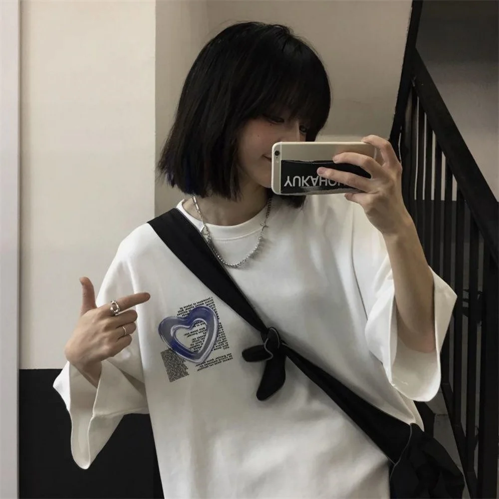 

Summer New Short-sleeved T-shirt Men and Women Loose American Casual Trend Love Printing Ins Couple Half-sleeve T-shirt