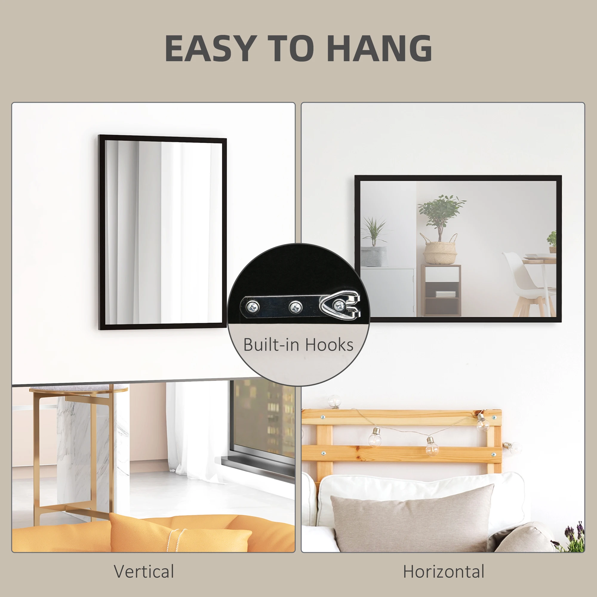 HOMCOM 70x50cm Wall Bathroom Mirror for Home Decor, Vanity Mirror, Black