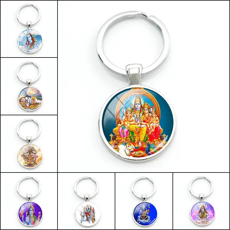 Lord Shiva Keychain Fashion Religious Pendant Keychain Glass Cabochon Metal Car Keychain Ladies Mens Hindu Lover Gift Jewelry