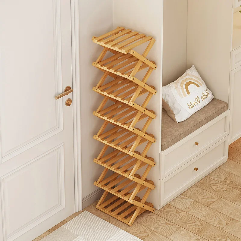 4 Colors Installation Free Bamboo Shoe Rack for Home Use,  Multifunctional Foldable Storage Rack, Simple Breathable Shoe Shelf